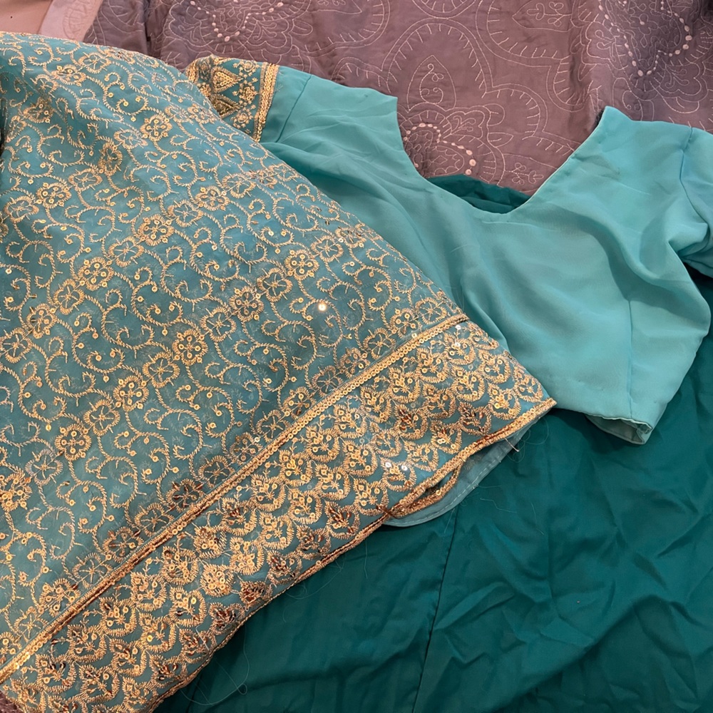 Teal Saree with petticoat